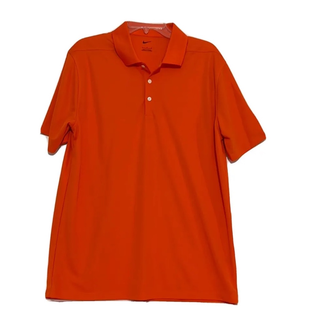 Nike Mens Polo T Shirt Large Orange with White Swoosh Short Sleeve